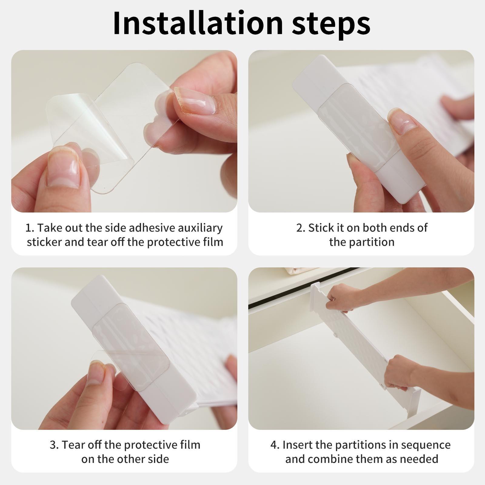 4set Expandable Drawer Dividers, Adjustable Drawer Separators for Closet Kitchen, Plastic Drawer Organizer, Space-Saving Storage Solution