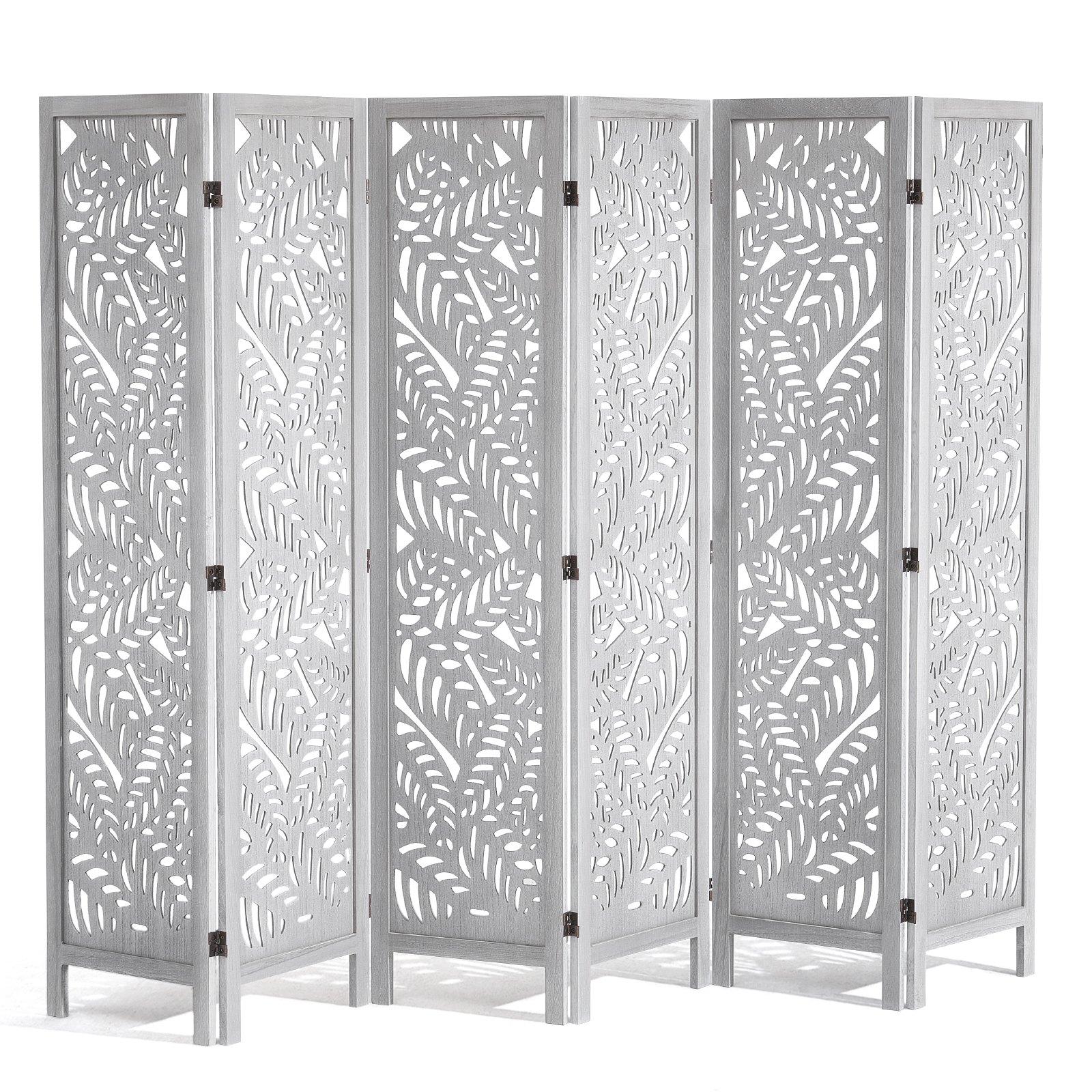 VEVOR Wood Room Divider - 6-Panel Carved Folding Privacy Screen, 66.9 in Tall Indoor Partition with Wood Panel Wall, Rectangular Form, Portable Setup for Home, Office