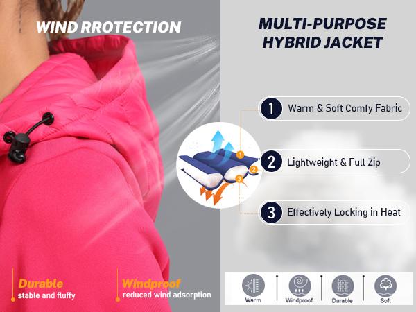 MoFiz Womens Lightweight Insulated Hiking Jacket Fleece Lined Thermal Hybrid Softshell Full Zip Winter Fall Running Coat