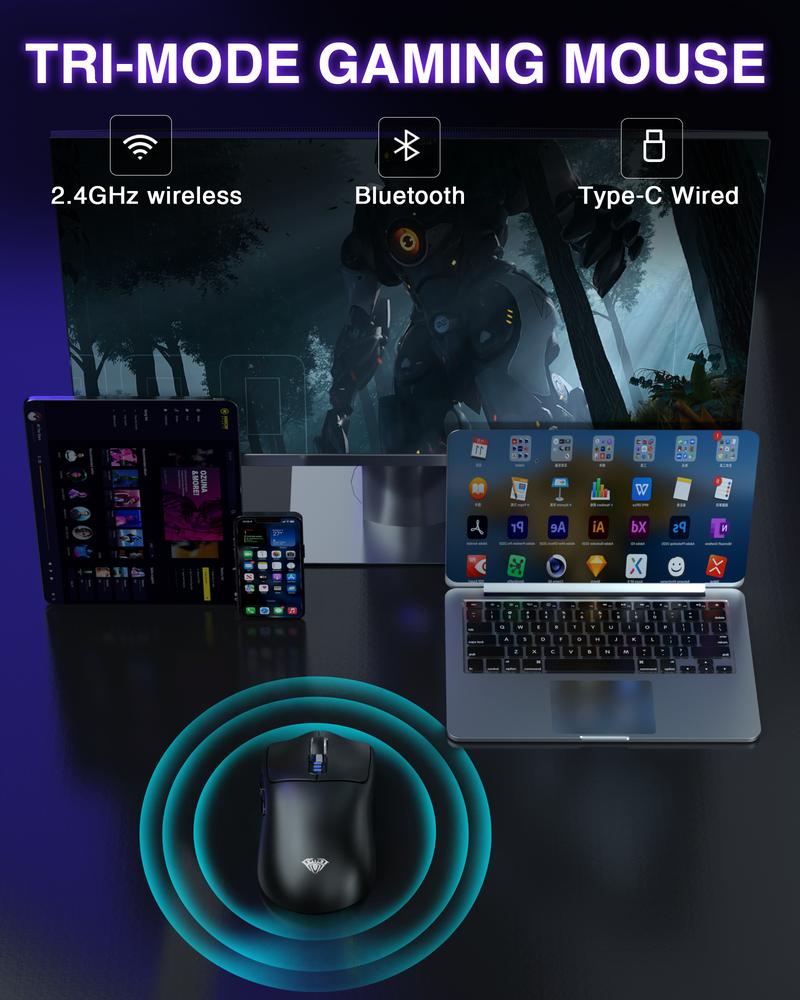 AULA F75 Pro Wireless Gaming Keyboard and Mouse Combo Wireless Mechanical Keyboard 75 percent +SC580 Wireless Gaming Mouse Black rgb backlit keyboard volume knob creamy budget keyboard computer gaming accessory boyfriend gift wireless mouse keyboard set