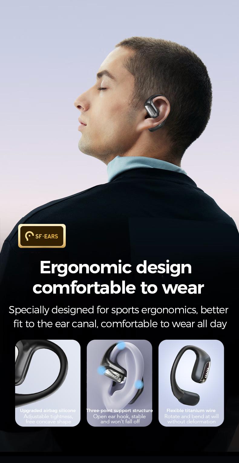 ERAZER XF35 Open Ear Bluetooth Earphones,Bluetooth 6.0 Earphones,Stereo HIFI Sound ,LED Lights Touchscreen Up to 48 Hours Power with Case,Ergonomic Ear Hooks,Ultra-Comfort Wireless Headphones,Built-in Mic Clear call,For Gym Running Workout