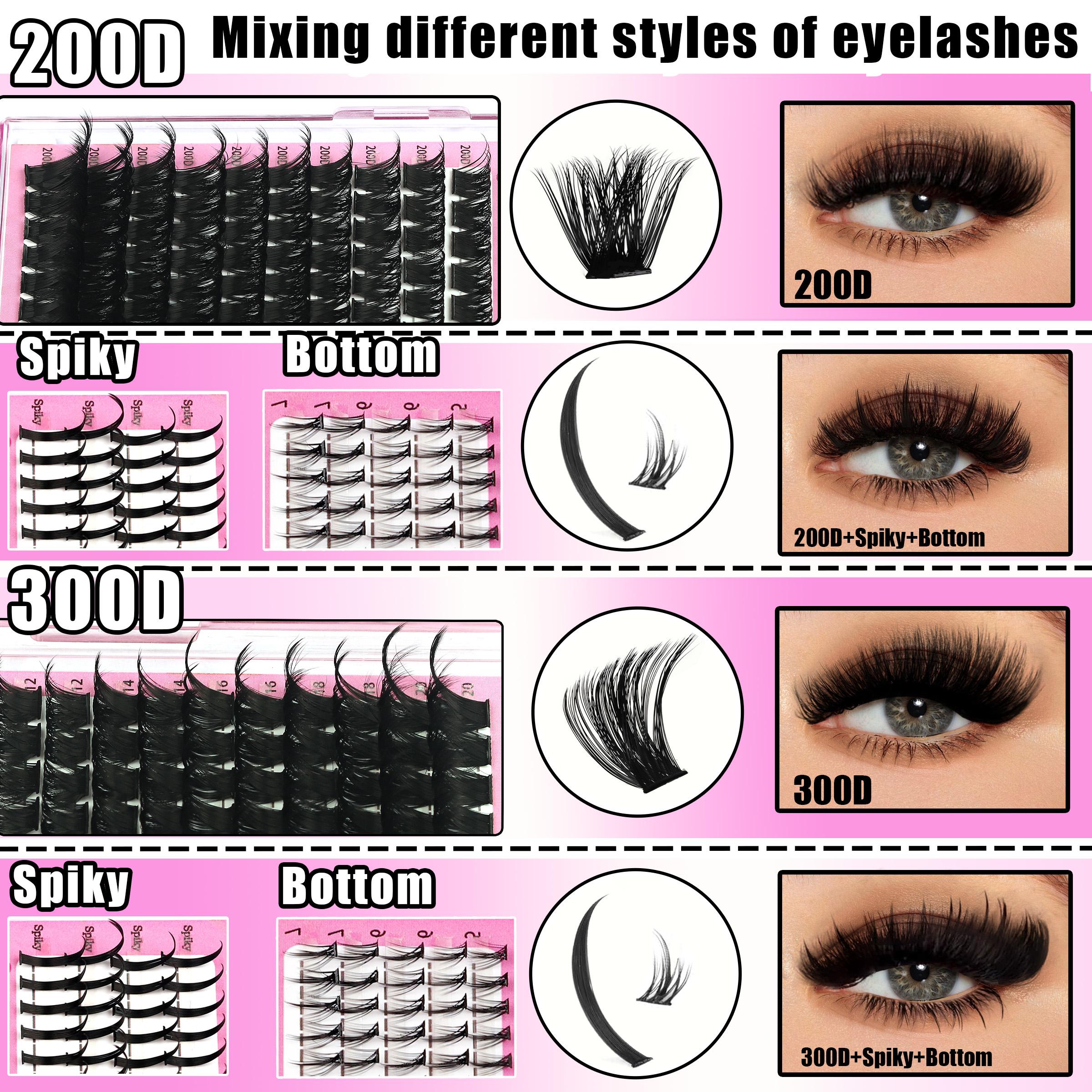 4-6 Styles Bottom/Spiky 40D-300D Volume Lash Clusters, Diy Individual Lashes, Fluffy 5-20mm D-Curl Eyelash Extensions for DIY at Home, Soft Comfortable and Easy to Apply for Natural Daily Makeup Look