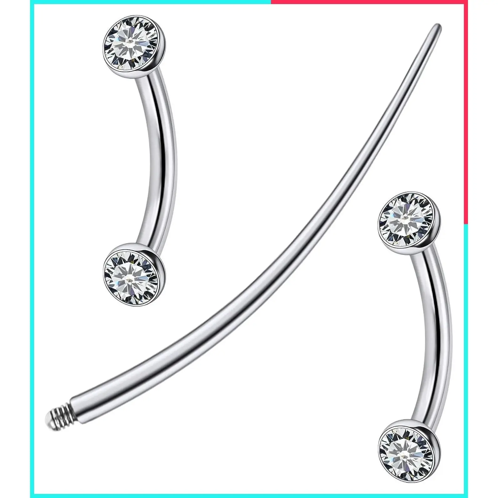 16g F136 Titanium Curved Barbell Piercing Jewelry for Eyebrow, Rook, Snug, Vertical Labret, VCH, Snake Eyes, Anti-Tragus, Christina, Daith, Belly Button, Bridge, Hood, Surface - 6/8/10mm for Women & Men