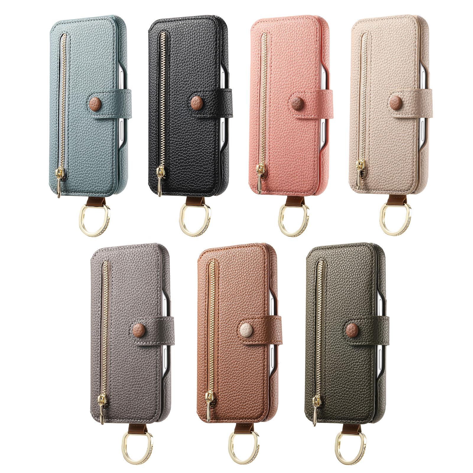 Leather Wallet Phone Case with Ring Strap Holder Stand, Multi Card Slots, Zipper Phone Pouch and Magnetic Closure, Fits iPhone 17/16/15 Series