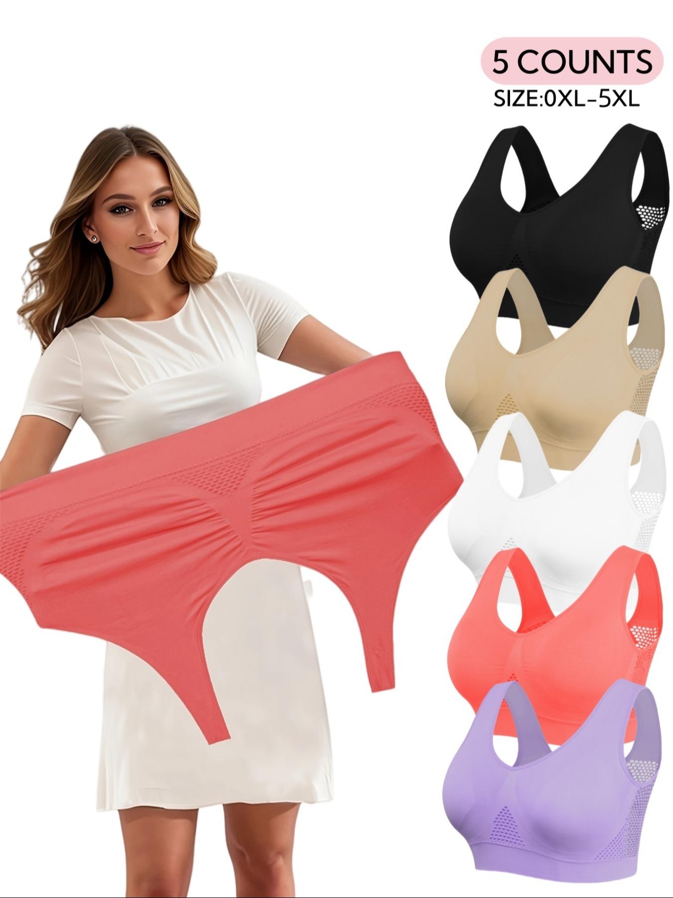 Plus Size Women's Plain Hollow Out Wireless Seamless Bra, No Padding,Breathable Comfortable Shockproof Bra for Daily Wear, Women's Lingerie for All Seasons