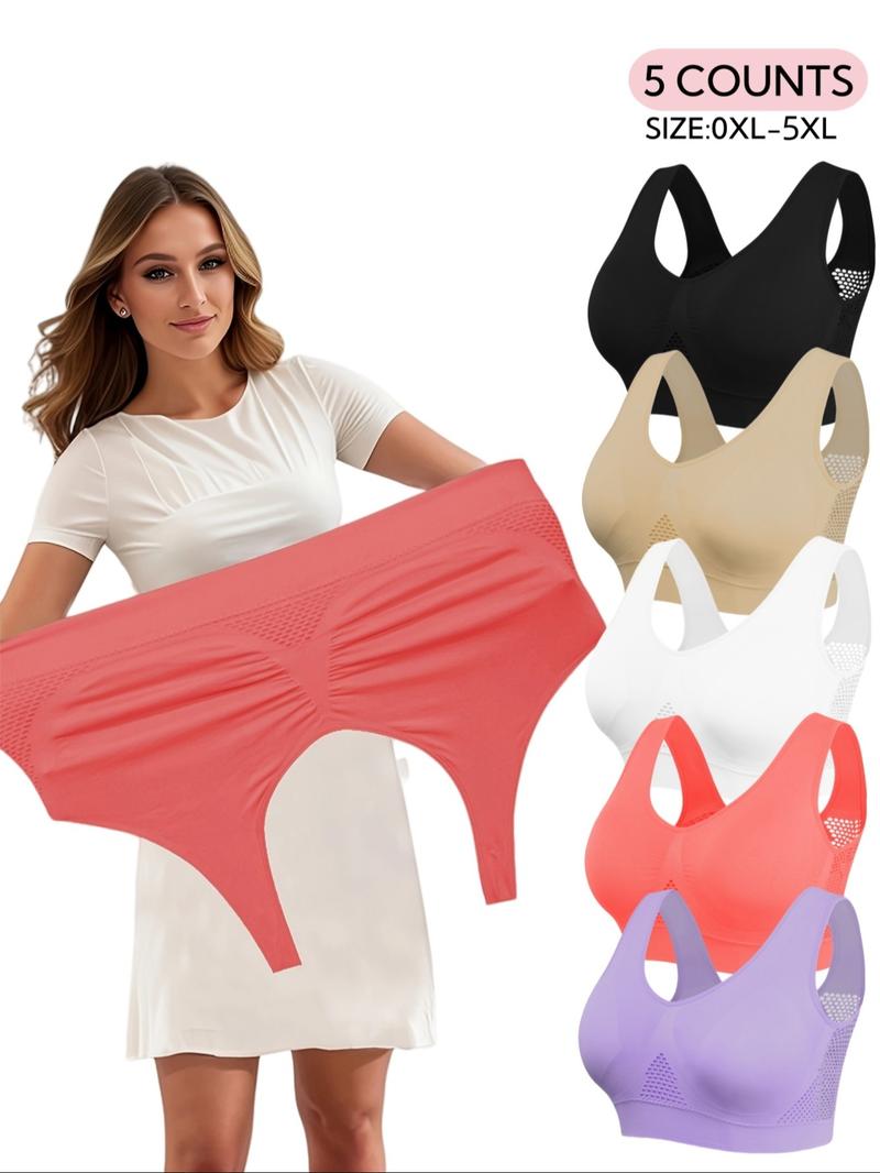 Plus Size Women's Plain Hollow Out Wireless Seamless Bra, No Padding,Breathable Comfortable Shockproof Bra for Daily Wear, Women's Lingerie for All Seasons