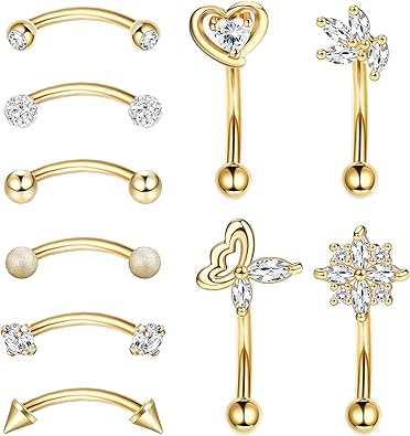 10 Pcs 16G Rook Daith Earrings Stainless Steel Belly Lip Ring Cartilage for Women CZ Body Piercing Curved Barbell Eyebrow Rings 8mm Piercing Jewelry Set
