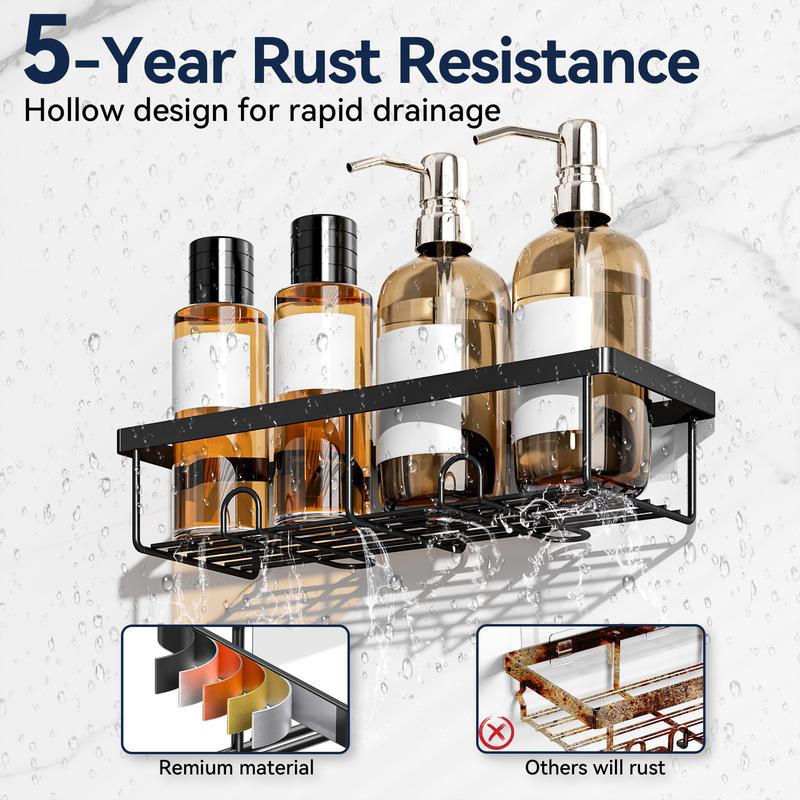 YASONIC  Shower Caddy, 5 Pack Black bathroom accessories, wall organizer, No Drill Bathroom Shower Organizers With Removable Hooks, Rust Proof Shower Shelves For Inside Shower, free wall mountshower organizer