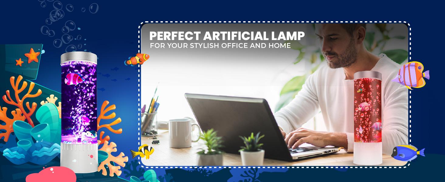 Bubble Fish LED Bubble Lamp - Desktop Sensory Tube-Shape Indoor Nightlight with 7 RGB Colors, Moving Fishes, Artificial Aquarium Tank for Home Decor, Kids Gift