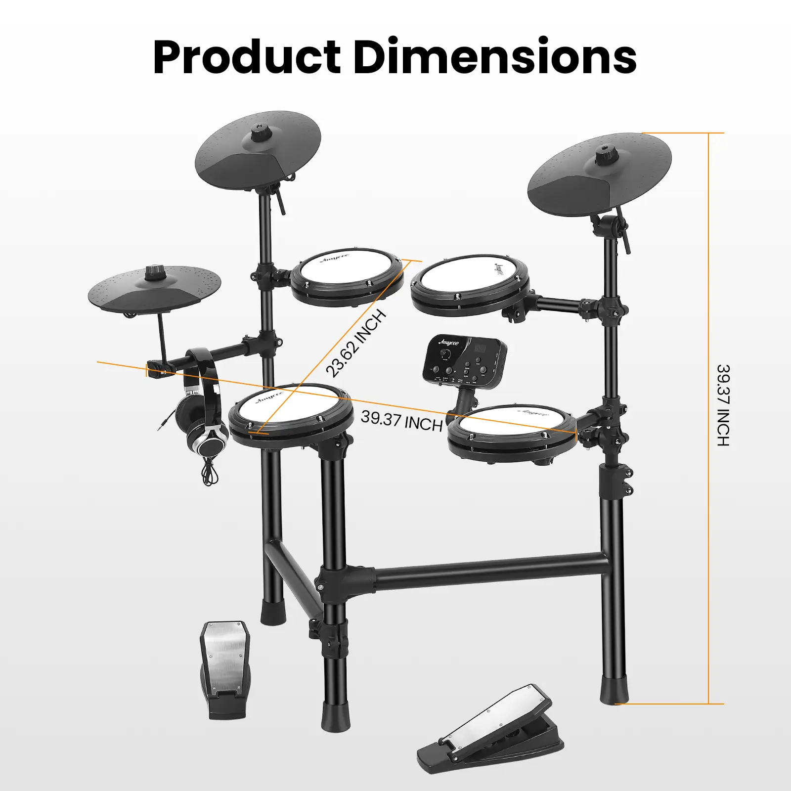 GARVEE Portable Electronic Drums 7-Piece Kit - 4 Quiet Mesh Pads, 3 Cymbals, 150 Sounds, Drum Throne, Drumsticks, On-Ear Headphones for Beginners
