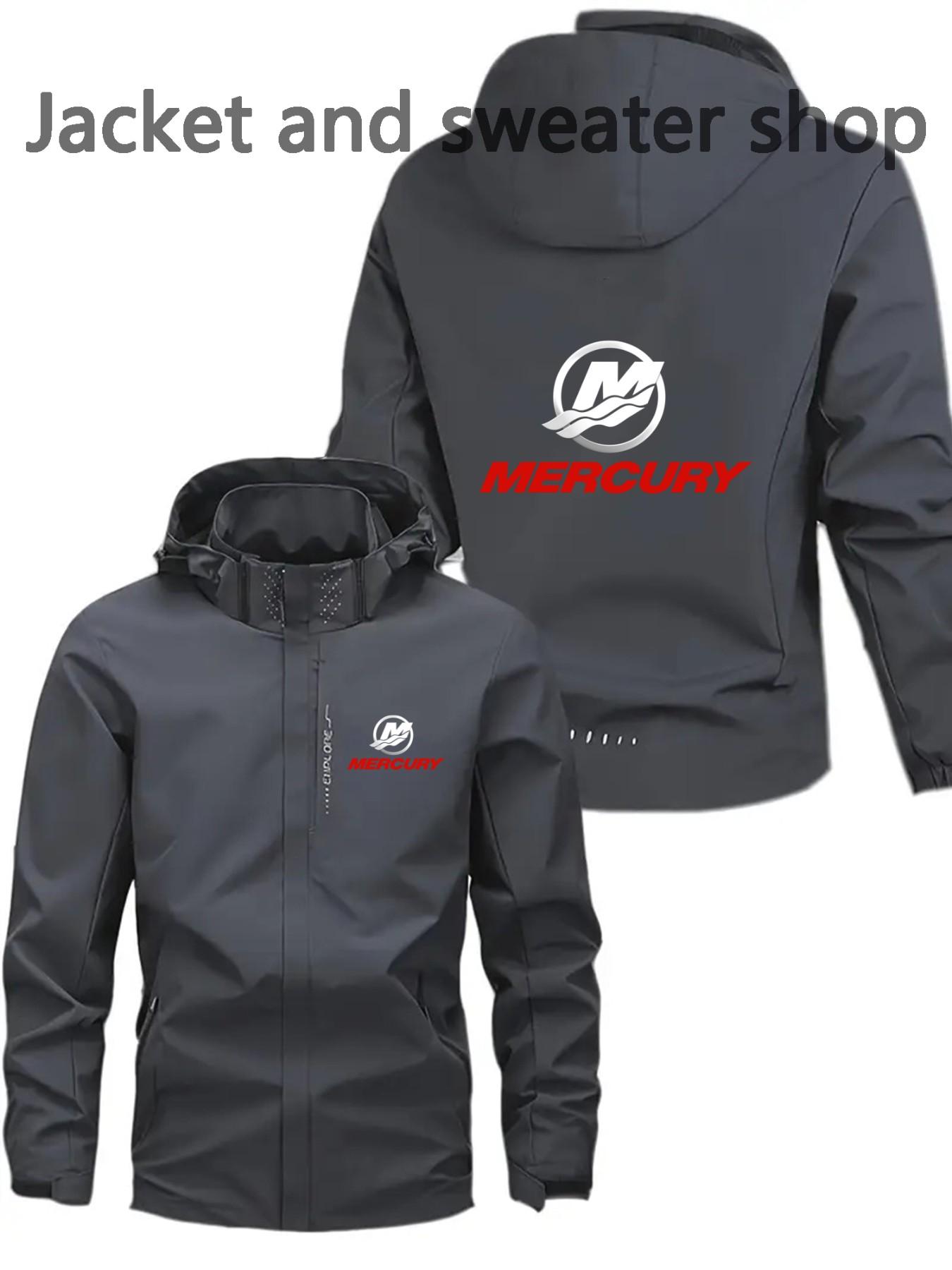 Men's Lightweight Polyester Fashion Long Sleeve Hooded Jacket, Mercury Print, Front Zipper, Casual Outdoor Spring Summer Coat