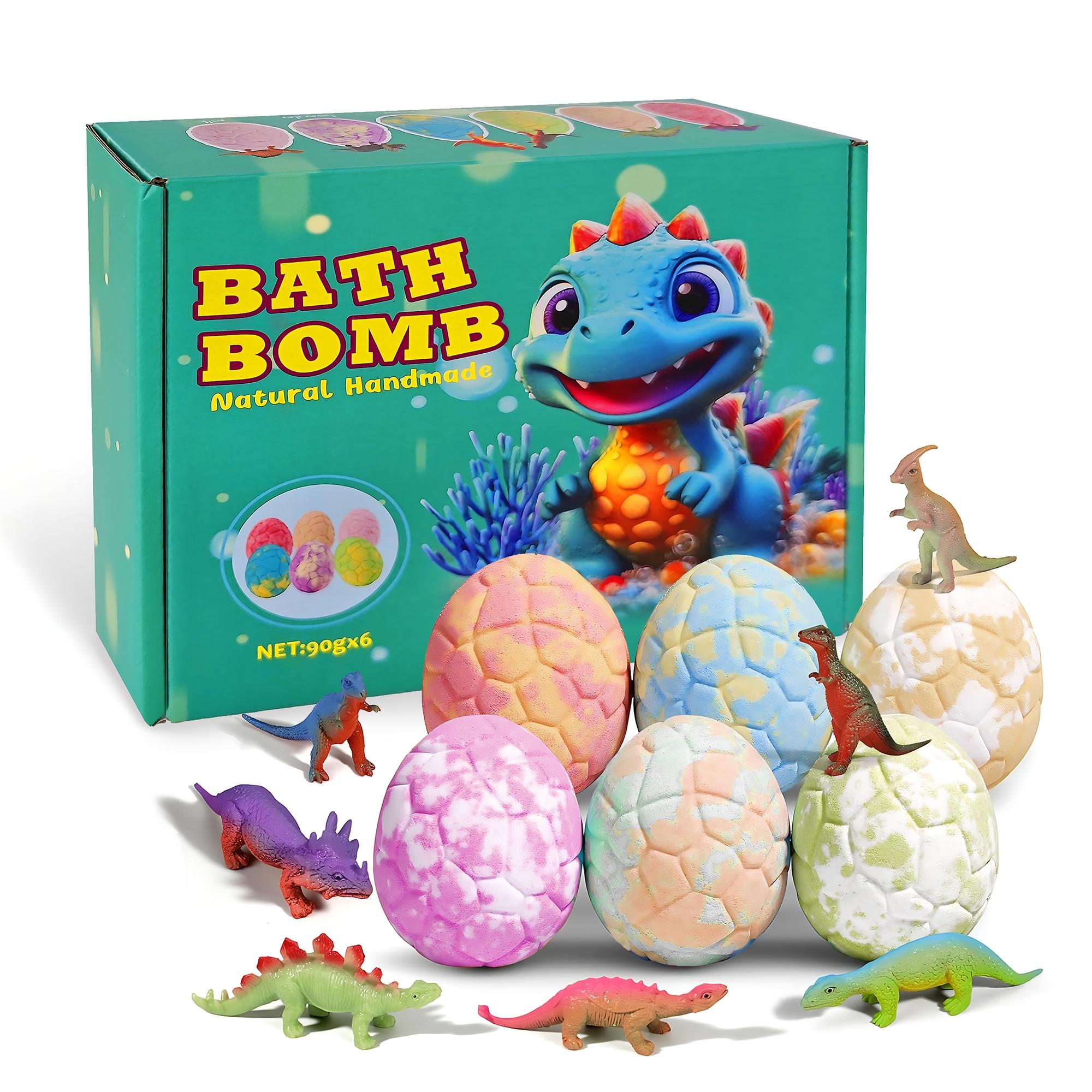 Dinosaur Egg Toy Bath Salt Balls Set, 6-Piece Natural Handmade Multicolor Bath Bombs with Surprise Toys, Gentle Soothing Bubble Bath Fun
