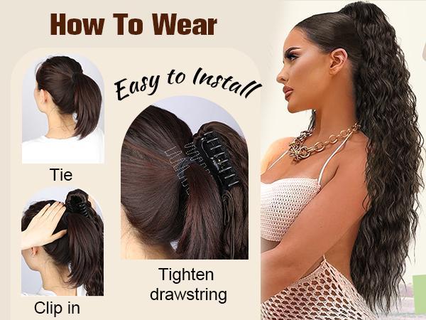 Iridescent Ponytail Extension Claw 30" Curly Pony Tail Clip in Claw Hair Extensions Fluffy Natural Looking Synthetic Hairpiece for Women