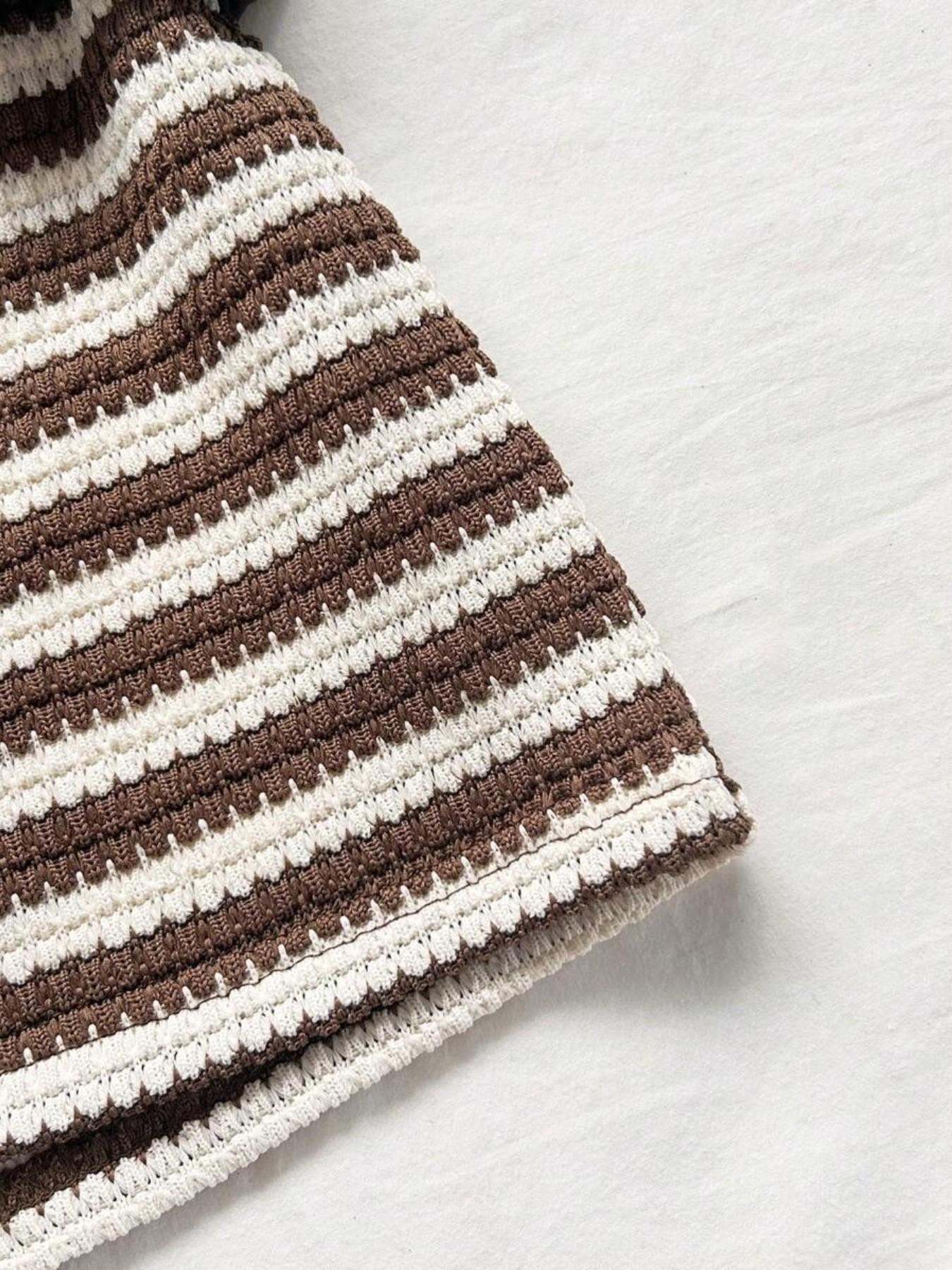 Summer 2-Piece Set: Colorblock Ruffle Bustier and Low Waist Shorts, Textured Knitwear, Perfect for Vacation and Summer