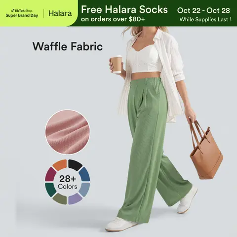 【Creator’s Pick】Halara Flex High Waisted Pocket Wide Leg Waffle Work Pants