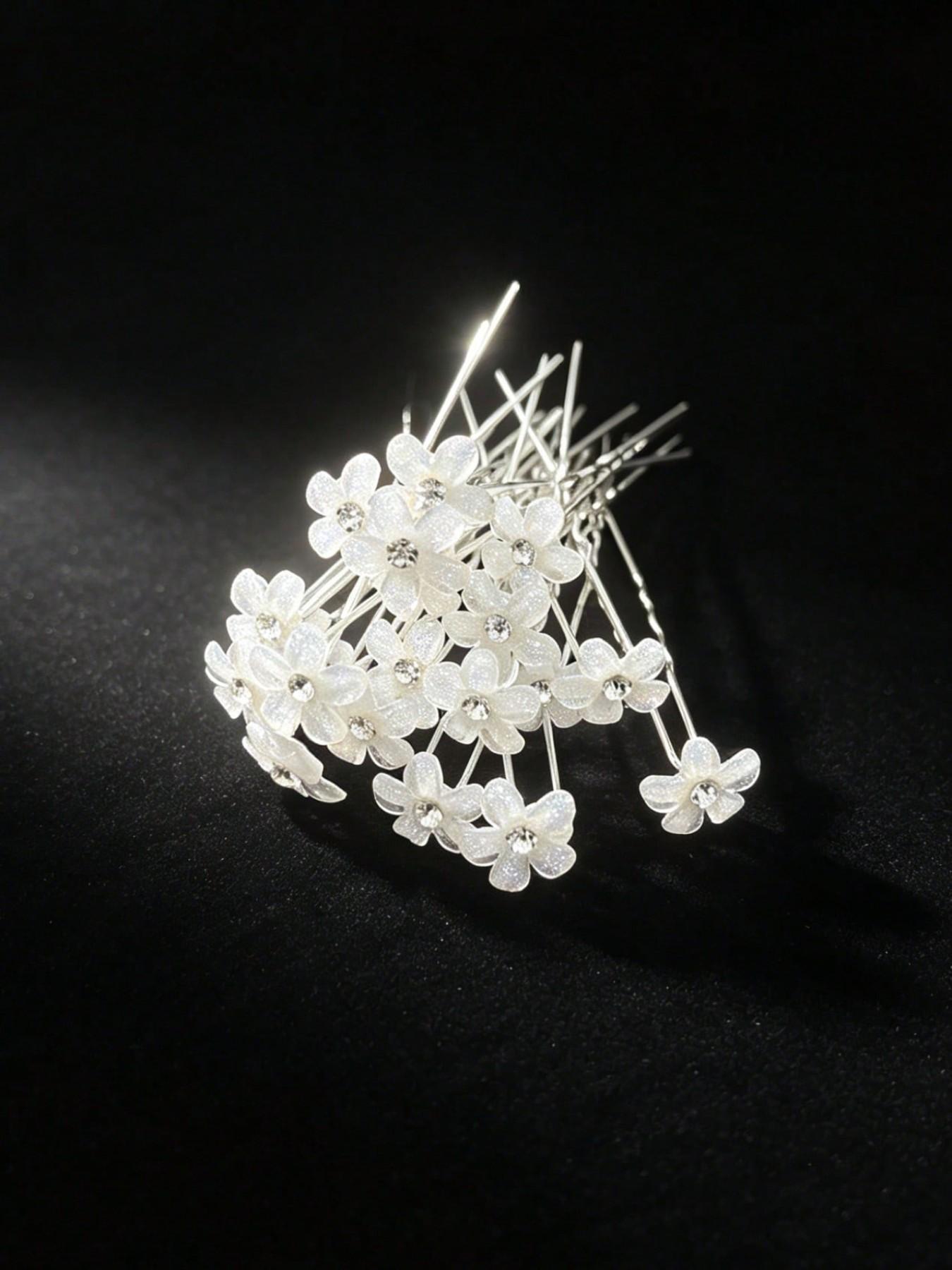 20 Pcs Women's Elegant Floral Hair Pins, Sparkly Flower Hair Accessories, Portable U-Type Hairpins, Suitable for Hanfu/qipao, Wedding Party Decor
