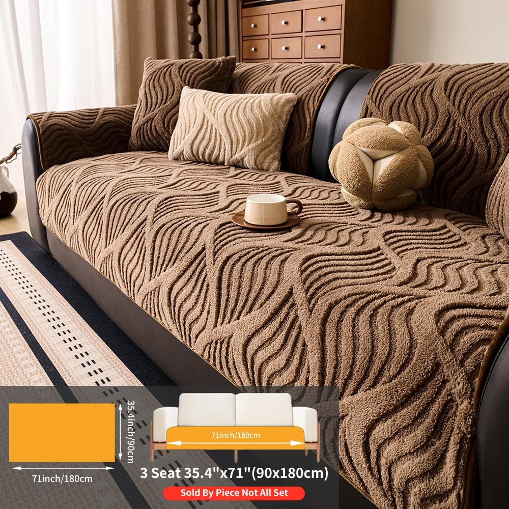 Solid Color Plush Sofa Cushion Cover, Sofa Couch Covers, 1 Count Modern Simple Sofa Slipcover, Non-slip Sofa Protector for Home Living Room Decor