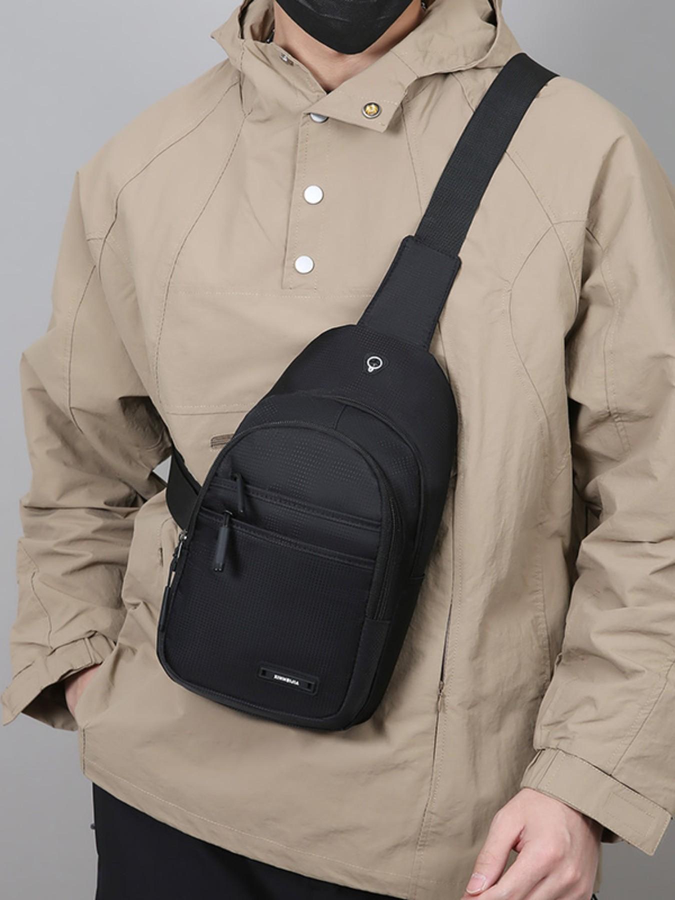 Men's Casual Nylon Chest Bag, Multi-Functional Zipper Pouch, Comfortable Outdoor Sports, Cycling, Commuting, Adjustable Strap Backpack