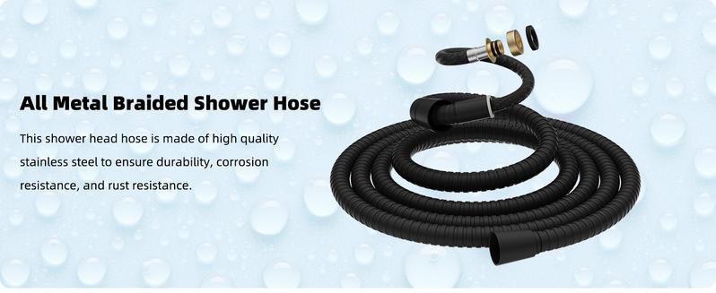 Hibbent All Metal 10'' Rainfall Shower Head, Square Shower Head Combo, High Pressure Handheld Shower Wand, 16'' Adjustable Arc-shaped Shower Extension Arm, 71'' Hose, 2 Showerhead Holders, Matte Black rain shower