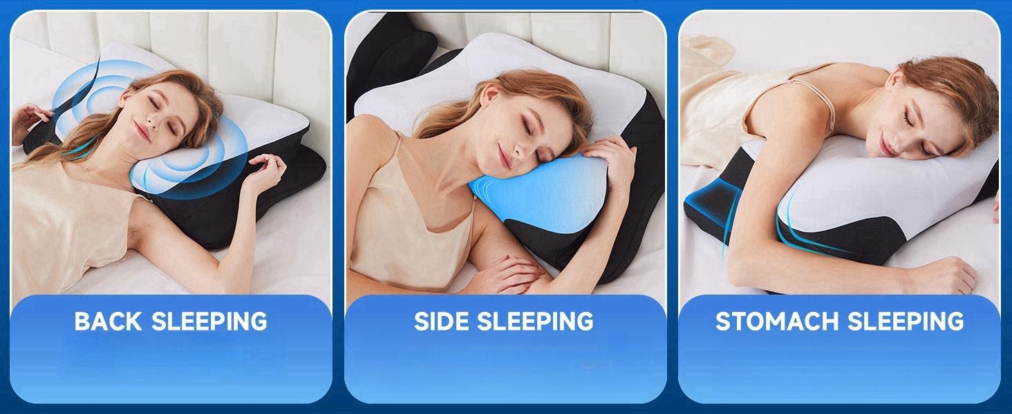 SUPA MODERN Ergonomic Cooling Cervical Memory Foam Neck Support Pillow, Hollow Design 1 Count Comfortable Contour Pillow, Dual Height Support Adjustable Bed Pillow for Sleeping, almohada, Bedroom Decorations, Valentine's Day Gift, Gifts for boyfriend