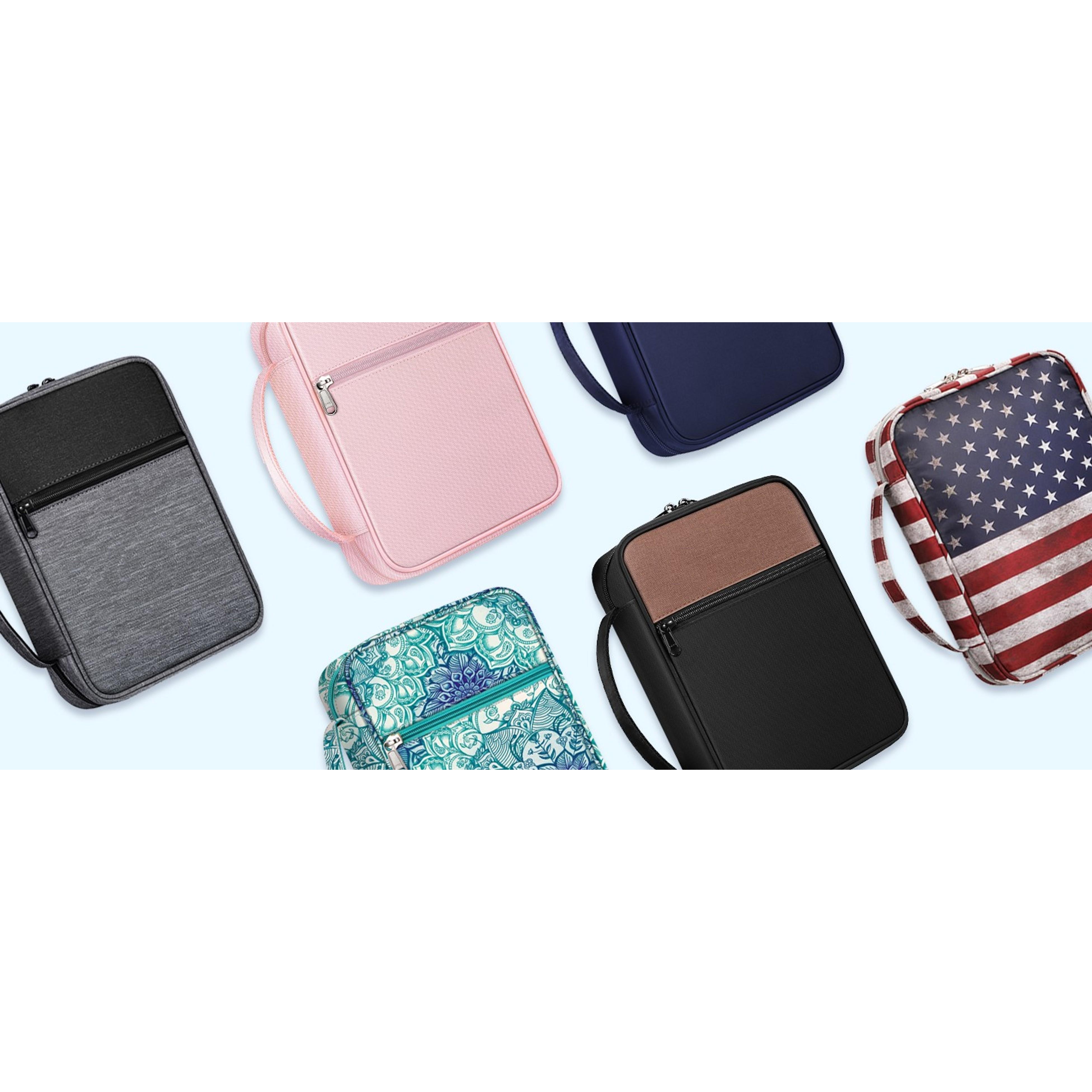 Finpac Polyester Bible Cover - 11x8x2.3" Ipad/Bible Carrying Case with Handle, Zippered Pocket, Multiple Colors, Protective Church Bag Gift for Women Men