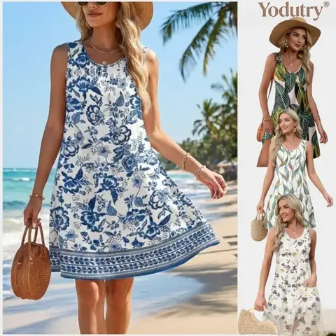 CHDEXIN Women’s Loose-Fit V-Neck Sleeveless Tank Dress with Pockets - Casual Sports Beach Sundress for Beach Daily Wear