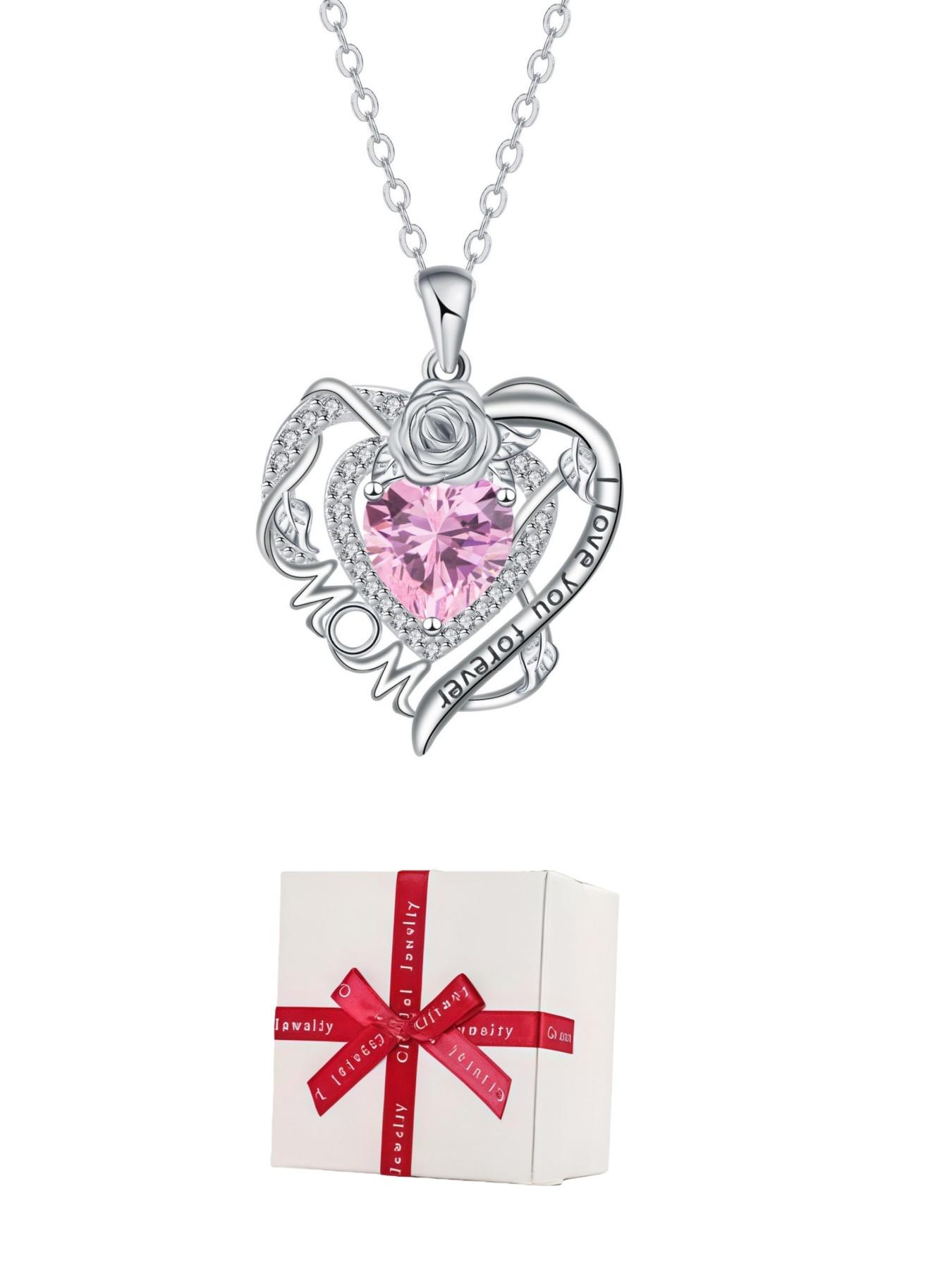 Rose Heart Forever Mom Original heart-shaped rose pendant, luxury premium gem necklace.Paired with a preserved rose & teddy bear jewelry gift box.Perfect mysterious gift for festivals, birthdays, Valentine's Day, Mother's Day and Christmas.