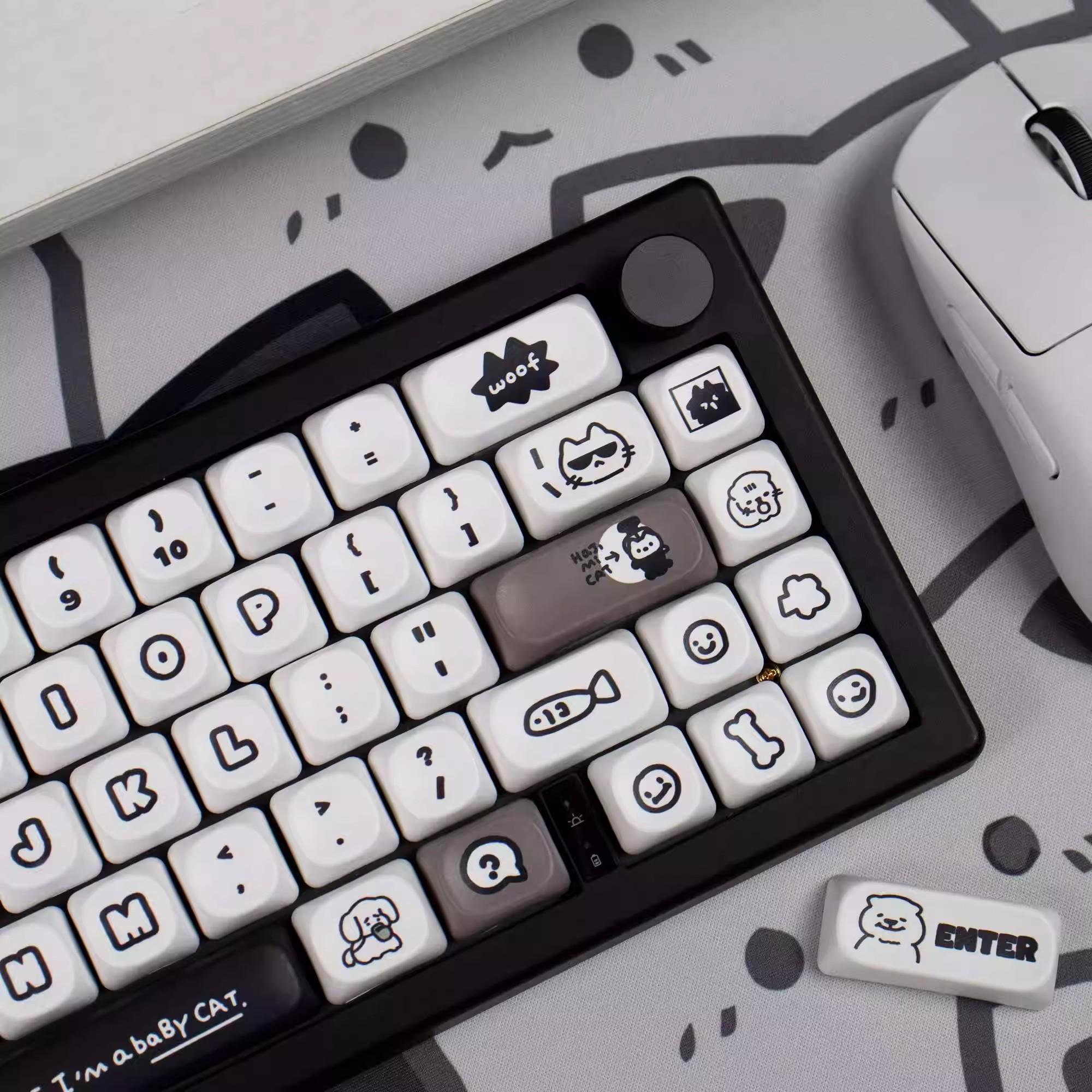 131-Key Cat Dog Theme Pbt Keycaps, Dye Sublimation Process, Moa Profile, Aesthetics, Compatible with Mx Axes, for 61/64/68/87/96/104/108 Keyboards, Craftsmanship