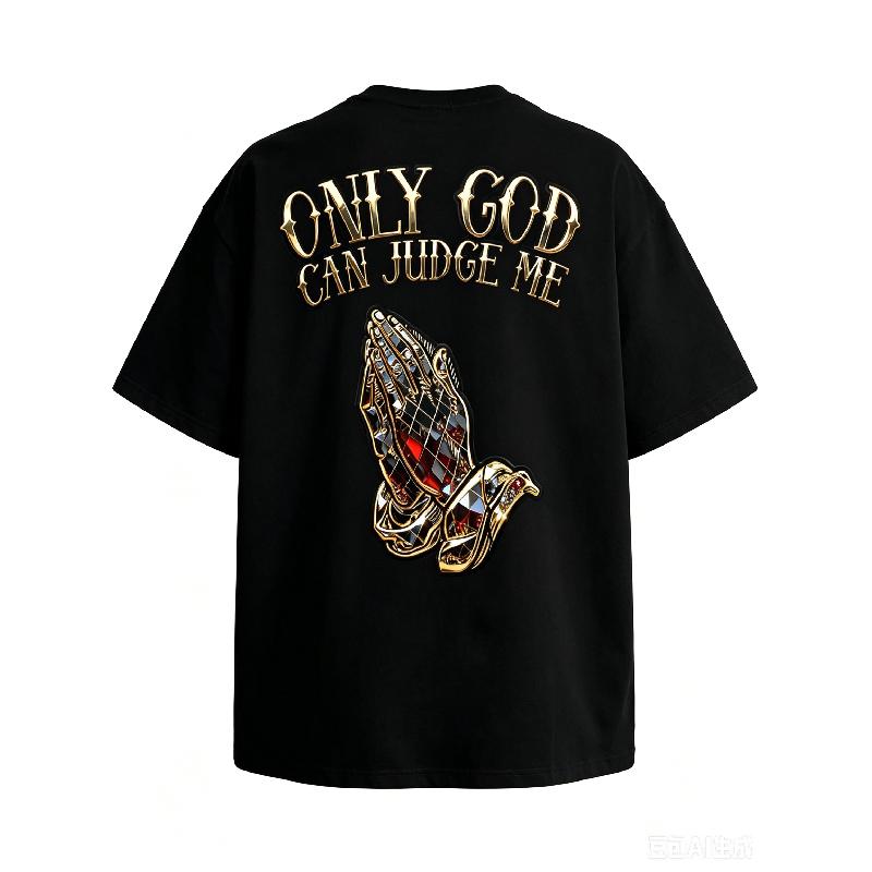 Men's Plus Size Casual Graphic Tee - 'Only God Can Judge Me' Print, Crew Neck, Roomy Cut, Short Sleeve, Soft Breathable Sports Top, Machine Wash Safe, XXXL, Casual Streetwear