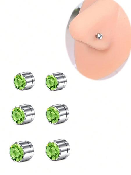 6pcs Magnetic Fake Nose Stud, Fake Nose Piercing Silver Gold Clip On Earring Nose Piercing Kit