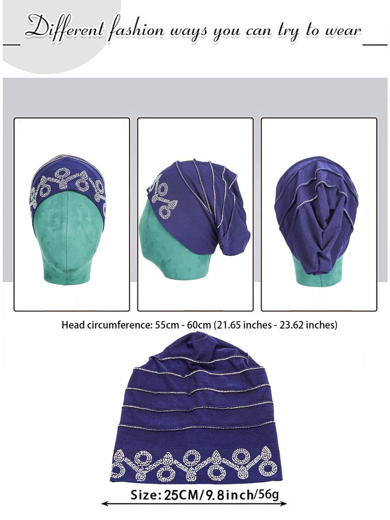 Handmade Women's Headscarf with Heavy Rhinestones, Vintage Pleated Design, Elegant Fashion Accessory for Special Occasions and Daily Wear Pleat Turban