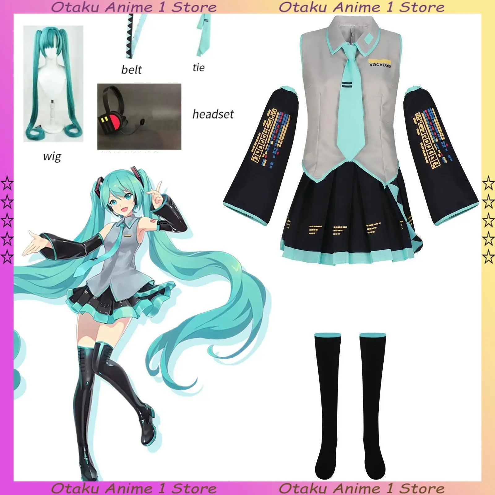 Anime Karakter Prestaties Kleding Hatsune Miku MIKU Anime Kleding Cosplay Costumes Rok Pruik Accessoires Halloween Dress Up