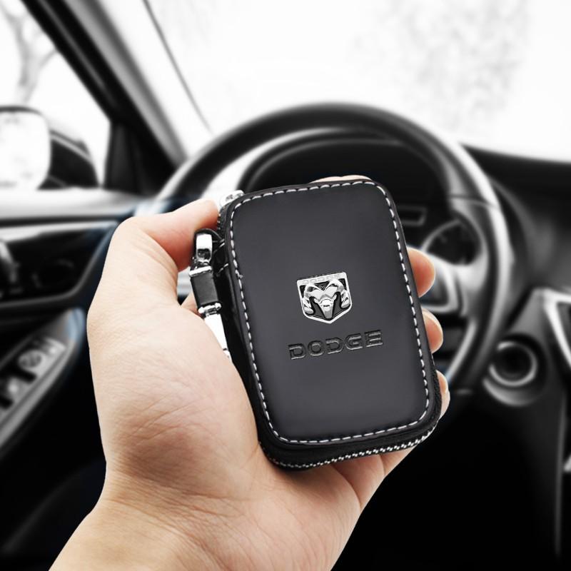 Leather Car Key Protection Bag, Zipper Design, Fits Dodge Sxt Dart Challenger RAM 1500 Charger Avenger Accessories