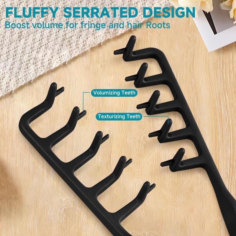 3 Texture Combs, unisex voluminous texture styling combs, wide-tooth textured styling tools, create volume and parting for bangs, ABS plastic textured handle, black + gray + pink