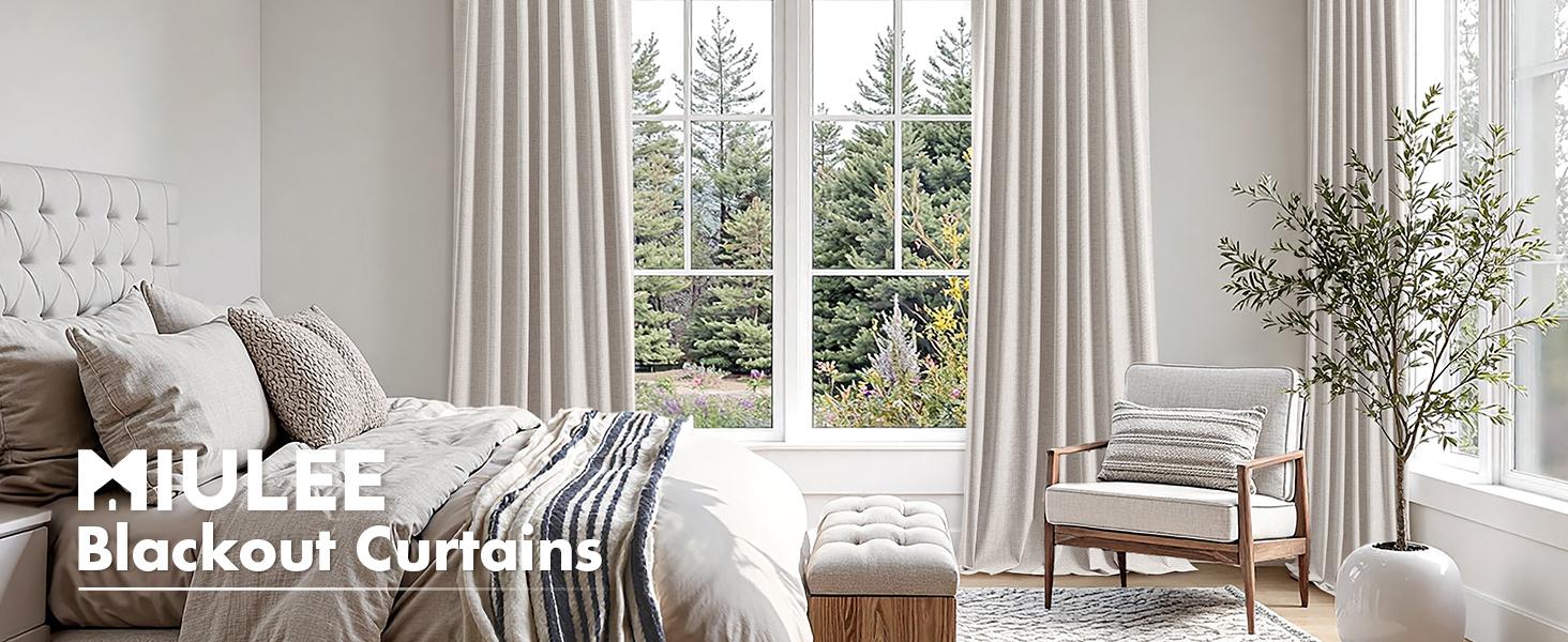 Home Decoration Curtains, 2-Panel 42x84" 100% Blackout Linen Luxury Thermal Insulation Draperies with Back Tab & Rod Pocket, Room Darkening Window Treatments for Bedroom, Living Room