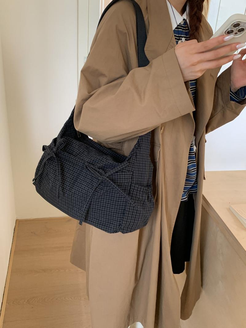 Casual versatile checkered striped pattern women's shoulder bag, large capacity, portable crossbody bag, adjustable shoulder strap, Crossbody Tote Bag