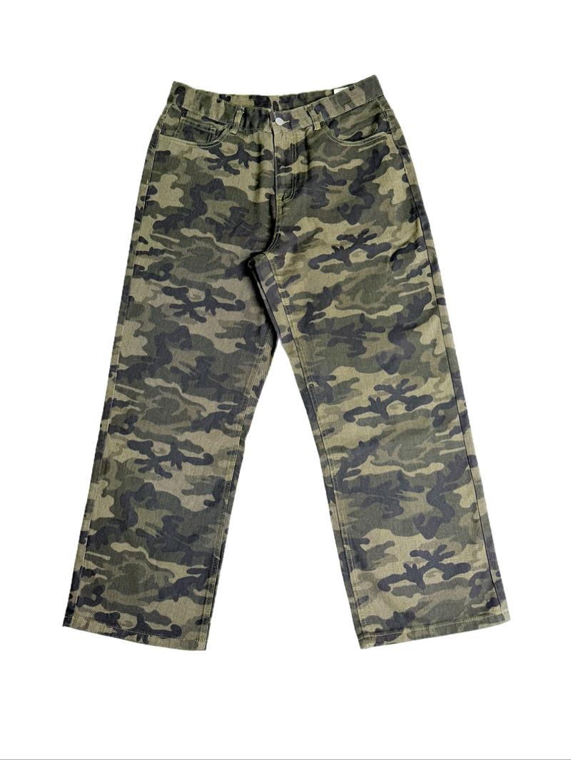 Men's Vintage Washed Loose Fit Casual Wide Leg Jeans, Long Y2K Camo Pants, Perfect Gift for Boyfriend and Husband, All Seasons
