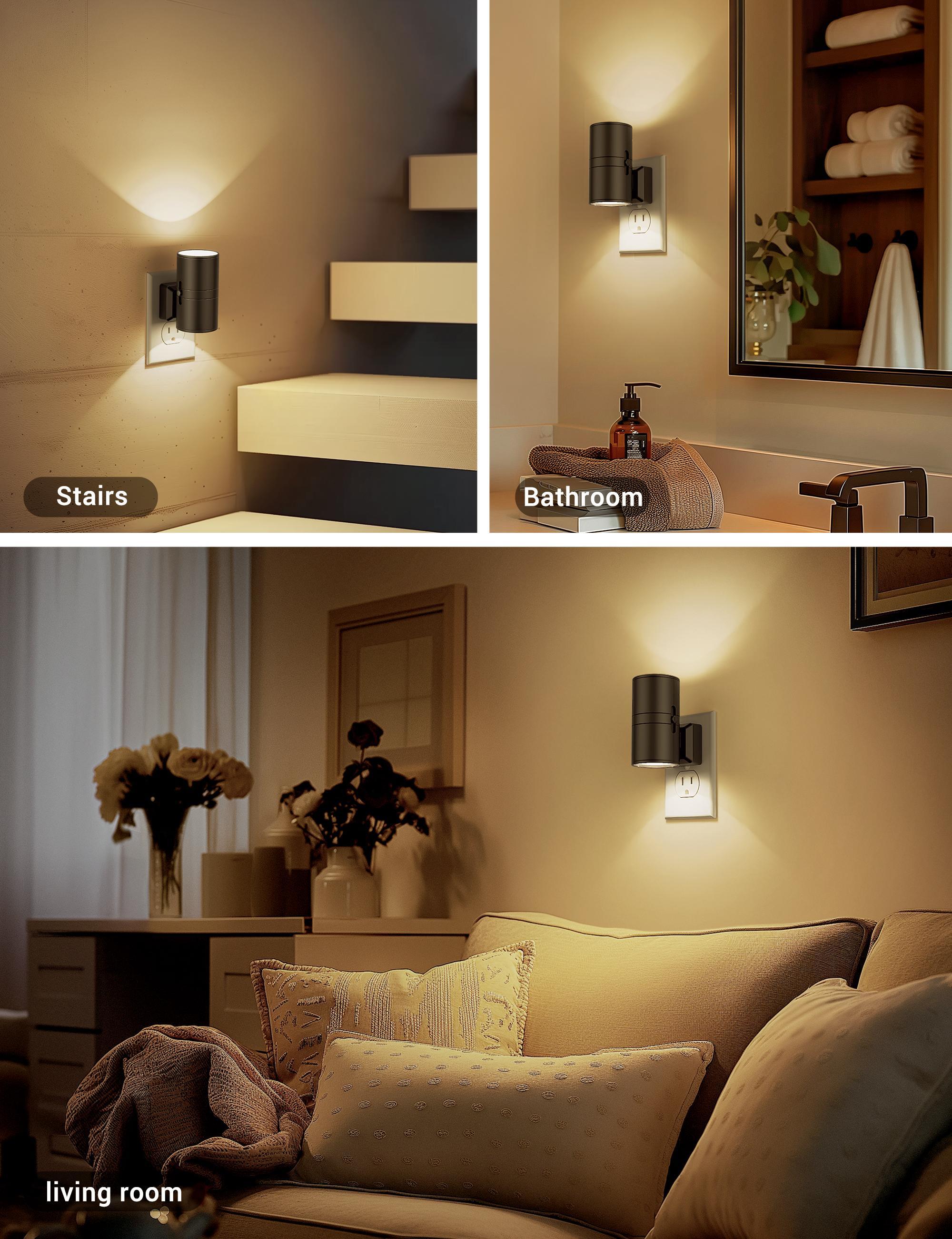 DORESSHOP 2 Pack Wall Sconce-Style Night Light with Dusk to Dawn Sensor, Soft White 3000K Light for Bedroom Kitchen Hallway, Lighting Modes Adjustable