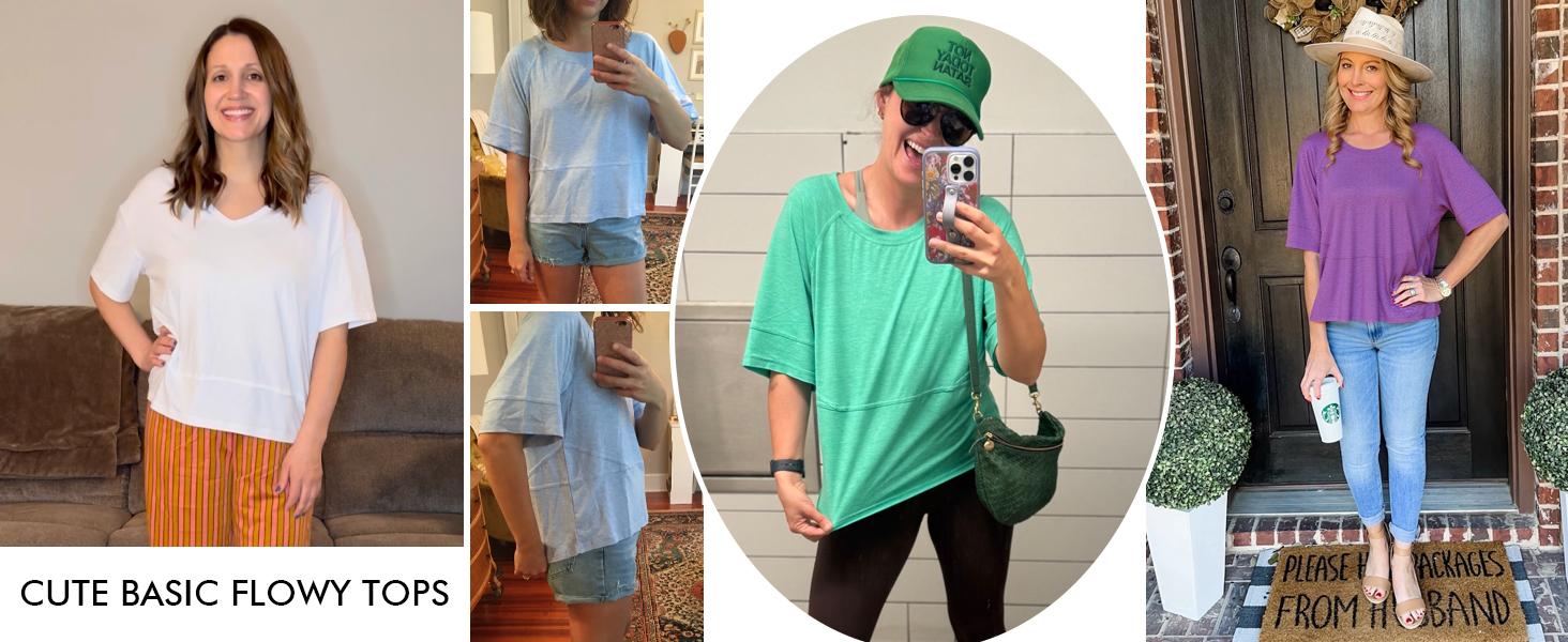 Tankaneo Women's Summer Casual Crewneck Batwing Half-Sleeve Oversized Tshirt - Loose Fit, Minimalist Flowy Lady Top for Casual Office Wear, Women's Fashion, Shirts, Tops For Women, Polyester Clothes