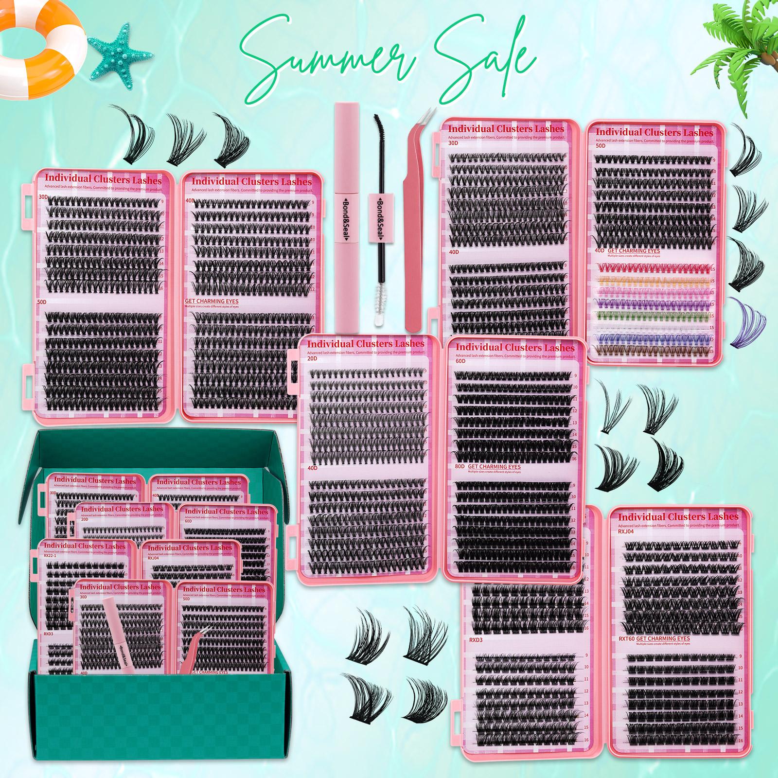 2304pcs DIY Eyelash Extension Set, Individual Lash Extensions, D Curl 11 Styles, Individual False Eyelashes Mix 9-16mm Fluffy Mega Volume Wispy Colorful Lashes Soft And Comfortable with Bond&Seal and Tweezers