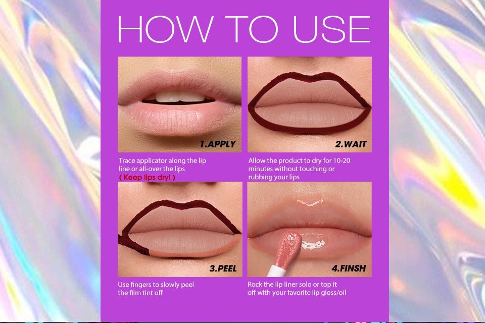 Long Lasting Peel Off Lip Stain Lip Color Pen 6 Colors with Precision Tip All Day Wear Water Resistant Transfer Resistant