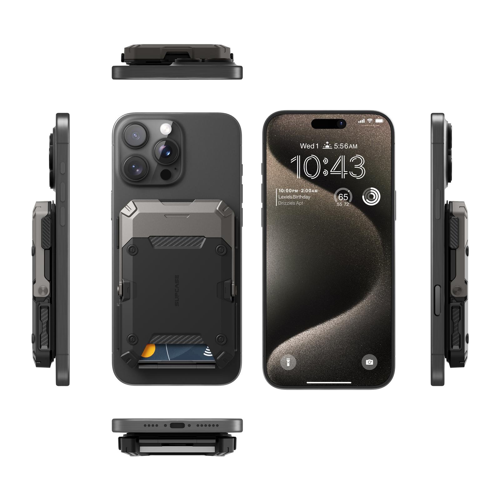 SUPCASE Magnetic Wallet with Stand Compatible with MagSafe, Hold 5 Cards,Adjustable Stand,RFID Blocking,Tripod Phone Stand Magnetic Credit Card Holder for iPhone 16/15/14/13/12 Series, Black Smartphone Travel Gadgets, FathersDayGift