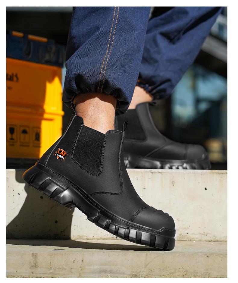 Brown Steel Toe Safety Shoes Unisex, Lightweight Anti Slip Work Shoes, Splash Resistant, Smash Proof and Puncture Proof for Kitchen, Restaurant and Food Service Work