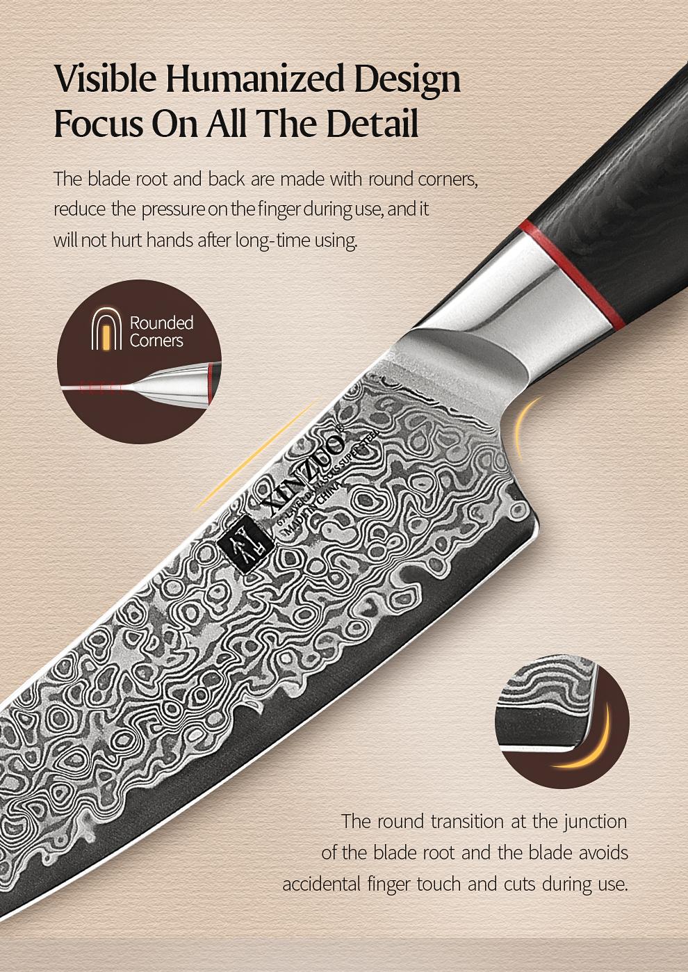 XINZUO Professional 5.3 Utility Knife, 67 Layers Damascus Steel Kitchen Knife, Hardness 60±2HRC, Carbon Fiber Pattern G10 Handle, Kitchen Cutlery for Home Use
