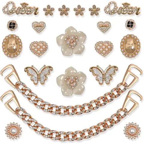 SOGLLQAM 18/20/22/24 Pcs Bling Shoe Charms for Women – Butterfly & Flower DIY Shoe Decorations, Rhinestone Chain Charms, Cute Shoe Jewelry Accessories for Birthday Party summerwins Footwear Shiny Elegant