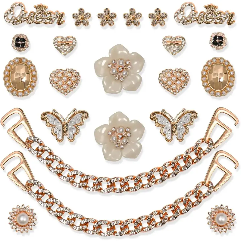 SOGLLQAM 18/20/22/24 Pcs Bling Shoe Charms for Women – Butterfly & Flower DIY Shoe Decorations, Rhinestone Chain Charms, Cute Shoe Jewelry Accessories for Birthday Party summerwins Footwear Shiny Elegant