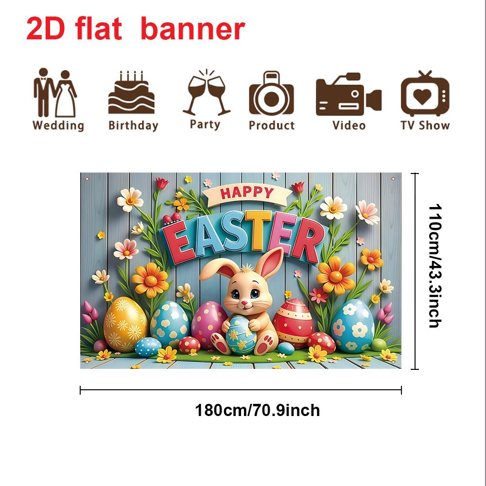 Easter Theme Decorative Flag, 70.87x43.31 Inches, Rabbit and Easter Egg Design, Durable Polyester Material, Perfect Photography Background, Photo Backdrops