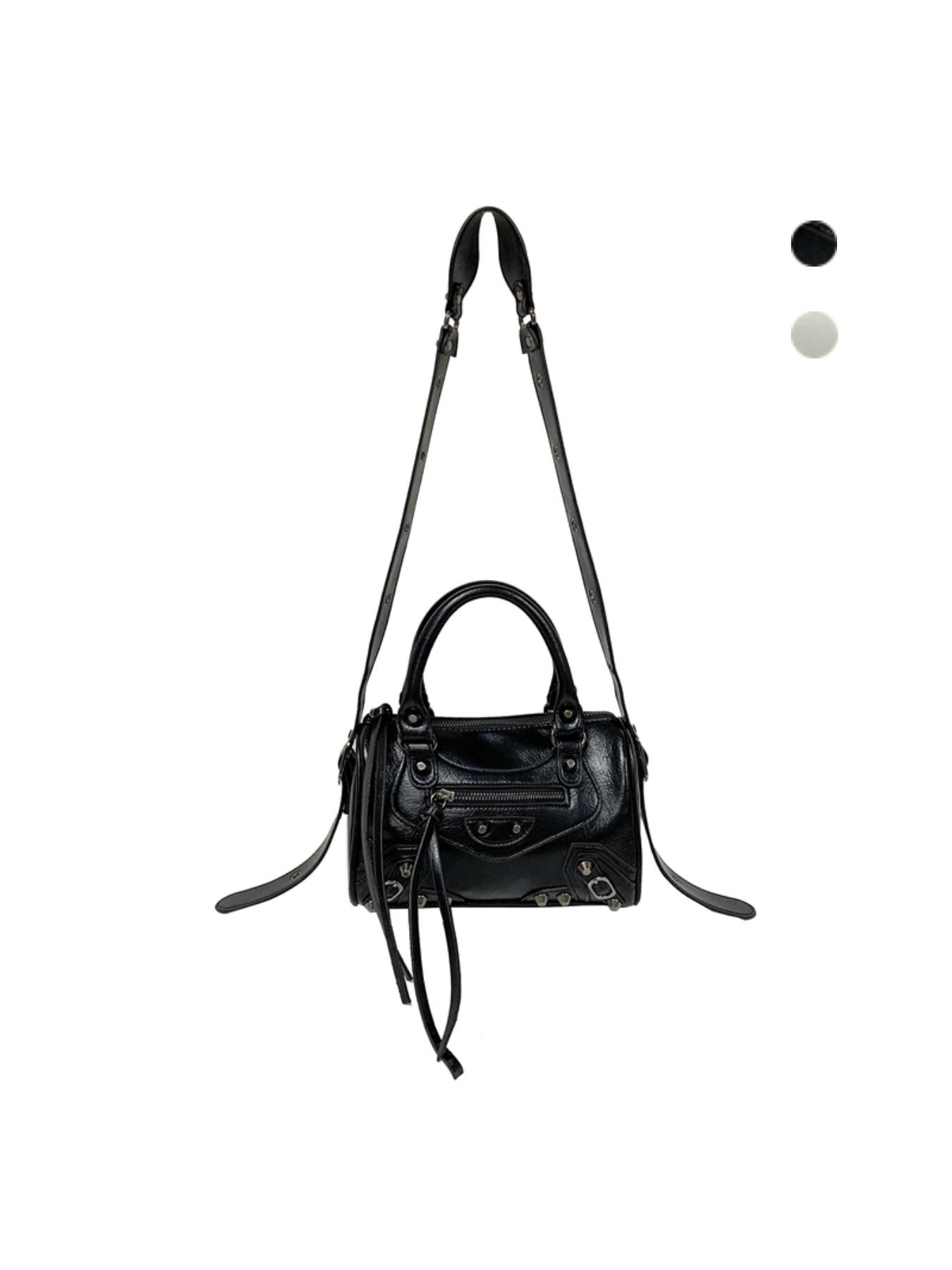 Mini Dark Motorcycle Style Boston Bag for Women, Vintage Chic
