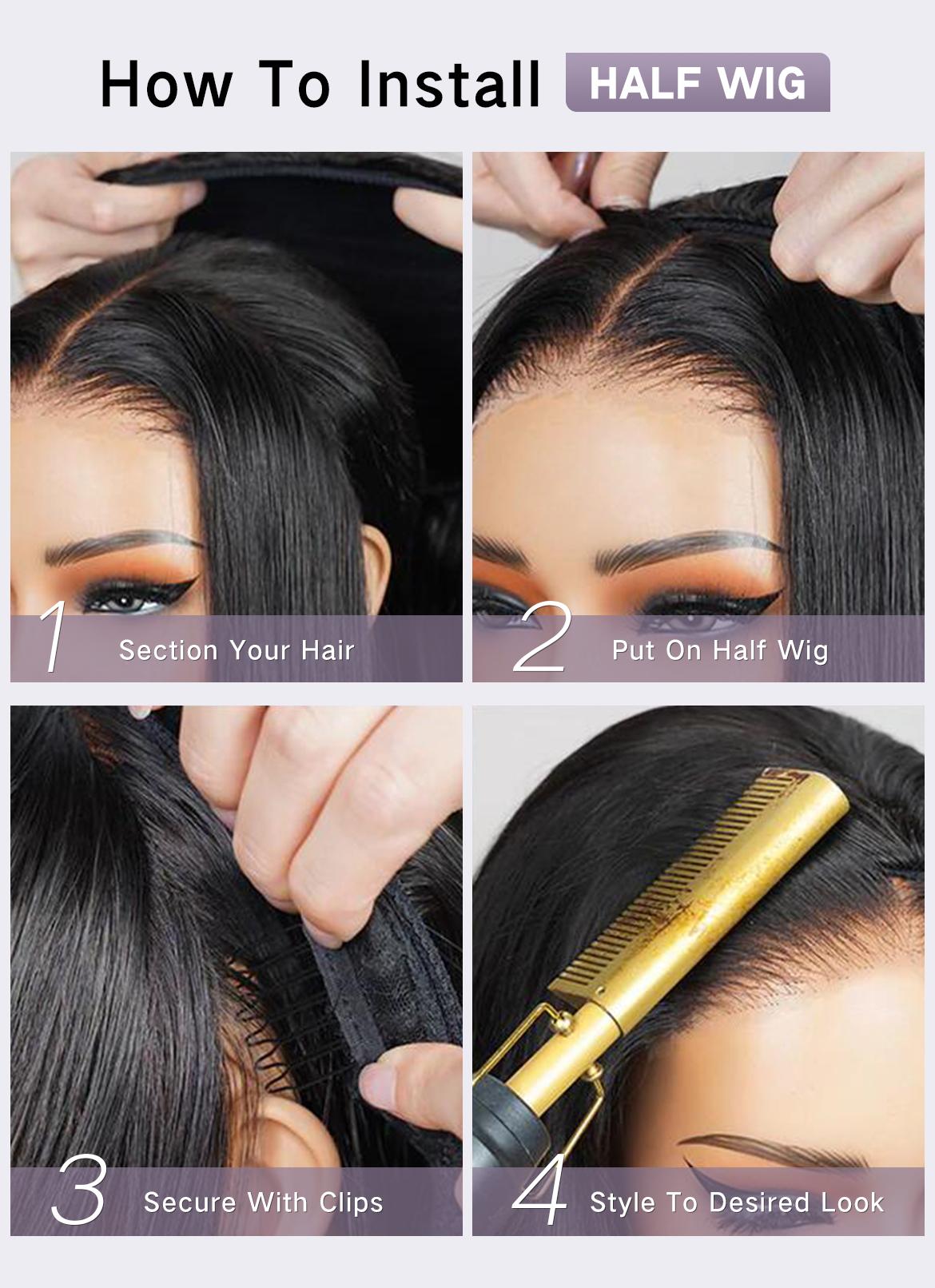 [WEAR GO HALF WIG] Wavymy Invisible Hairline Upgrade Drawstring Half Wig Kinky Straight Flip Over Wig For Beginner,100% Virgin Hair, 3 In 1 Fit for 3 Hairstyles