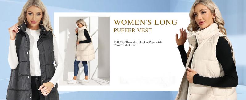 Molitree Women's Long Puffer Vest Cotton Sleeveless Puffy Jacket with Removable Hood - Casual Mid-Length Quilted Gilet with Side Pockets & Full Zip Molitree Women's Long Puffer Vest Cotton Sleeveless Puffy Jacket with Removable Hood - Casual Mid-Length Quilted Gilet with Side Pockets & Full Zip